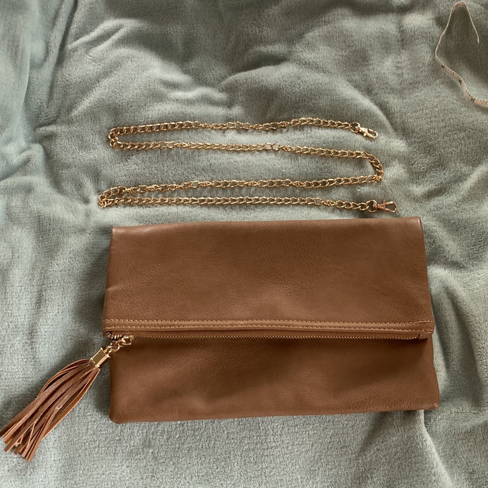 Taupe fold over purse
